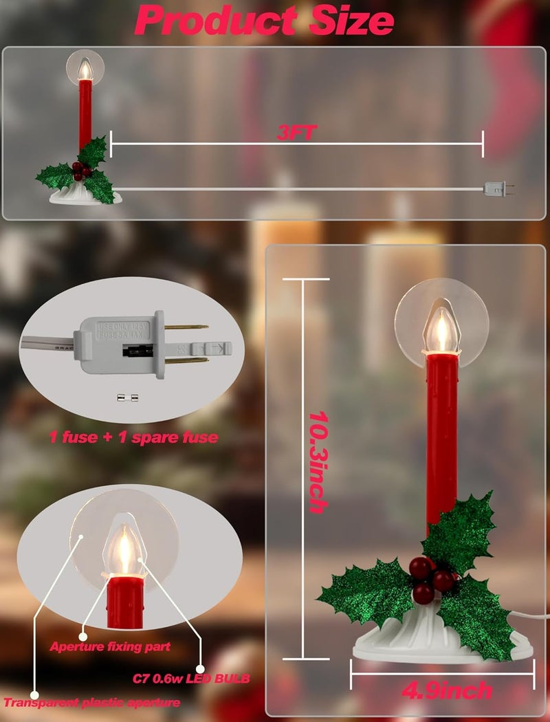 Adirxon Plug in Electric Christmas Window Candles, 2-Pack with 2 Extra Bulbs, Red Taper Candle Lamp with 2200K Warm White Glow for Windows, Festive Party & Holiday Decorations - Image 2